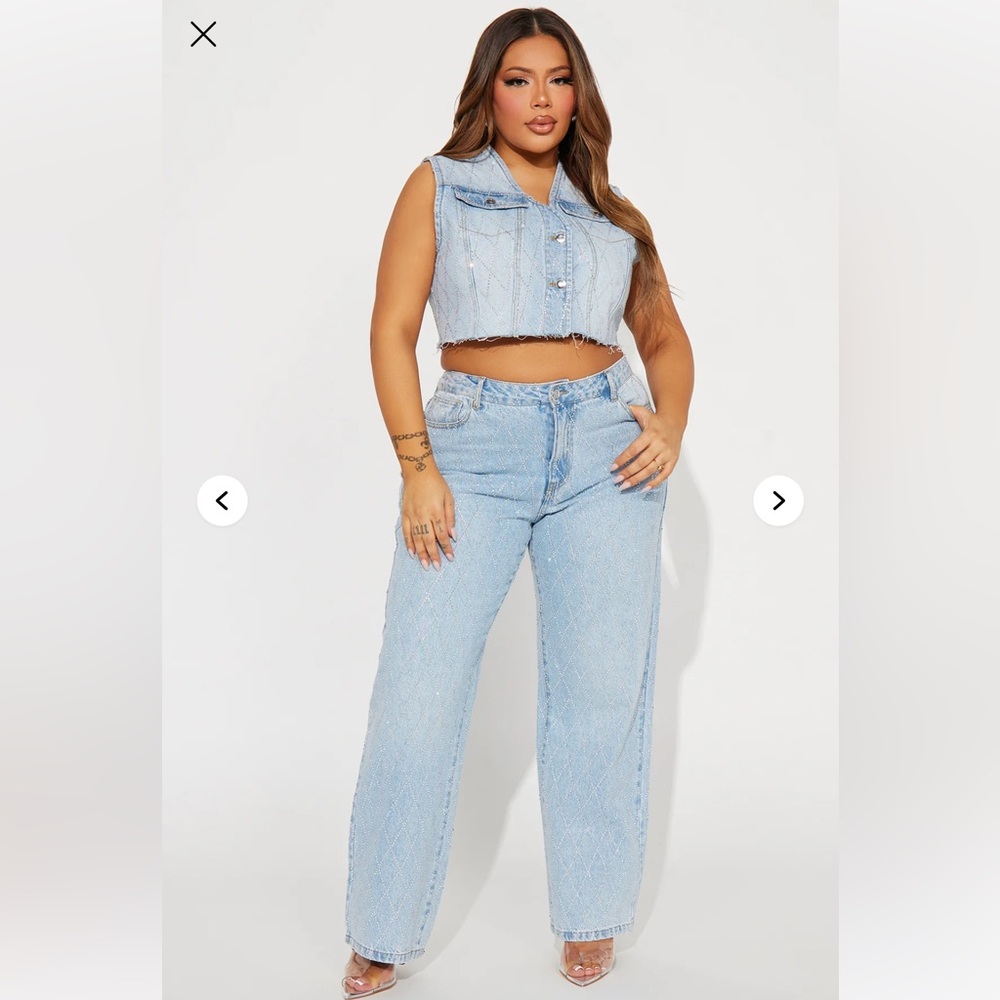 Shine Bright Denim Pant Set - Light Wash